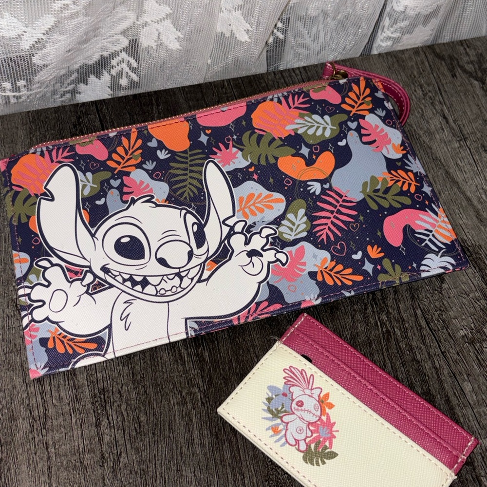 Disney Lilo & Stitch Kids Navy Floral Wallet - Pink Trim NEW WO TAGS